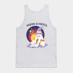 Reading Is Magical Adorable Cat in Witch Hat design Tank Top